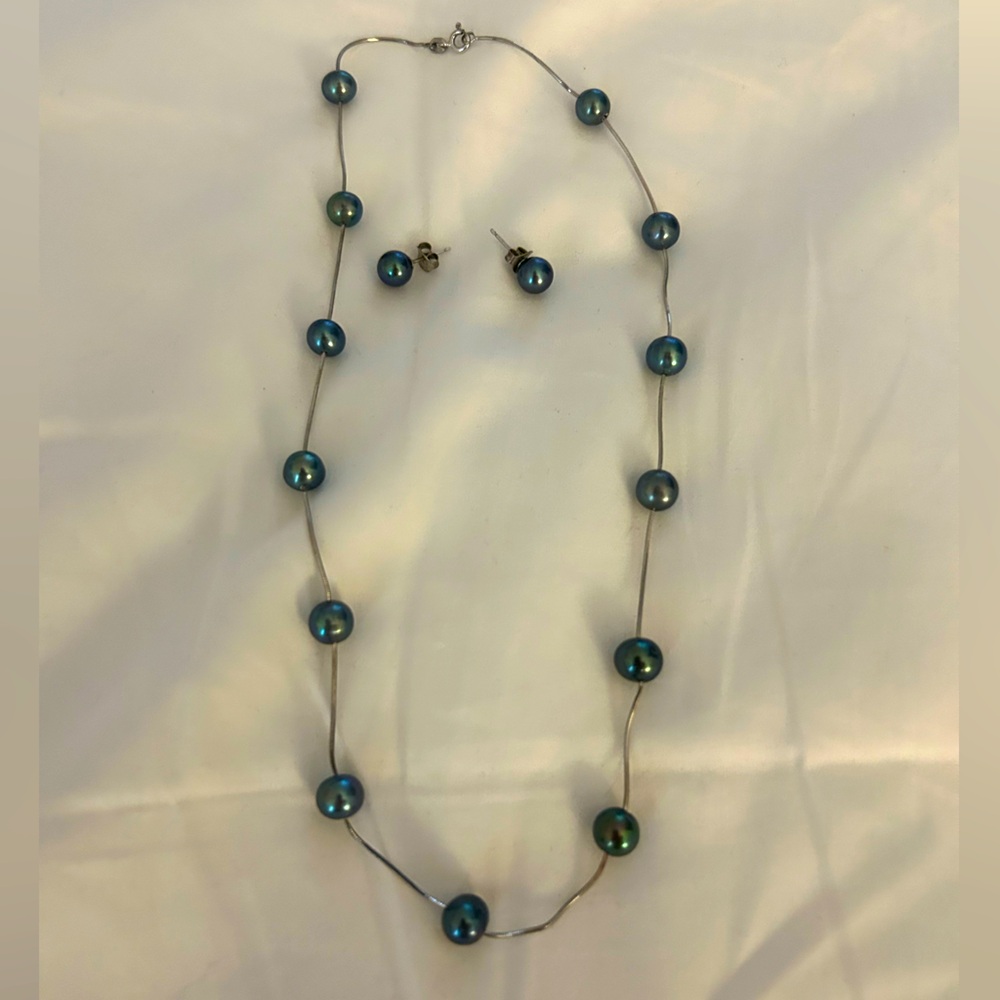 Pearl Necklace and Earring Set 925 Sterling Silver
